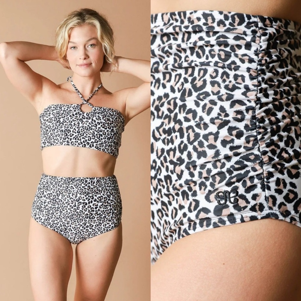 NWT Albion Fit Ruched High Waisted Bikini Bottoms in Cheetah